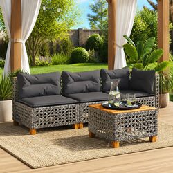 Sturdy 3-Seater Outdoor Sofa in Grey with Cushions