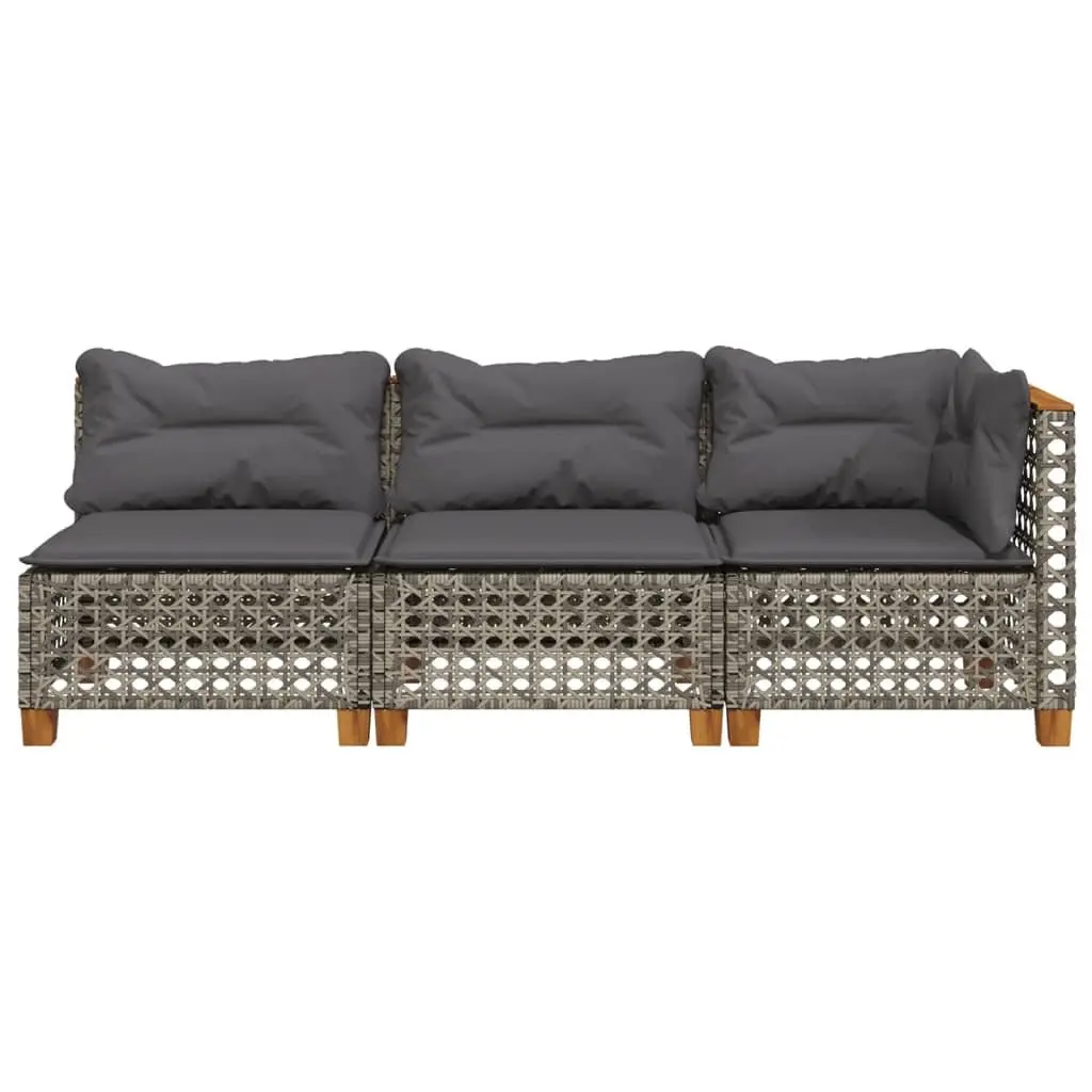 Outdoor Sofa PE Rattan 3-Seater Grey with Cushions