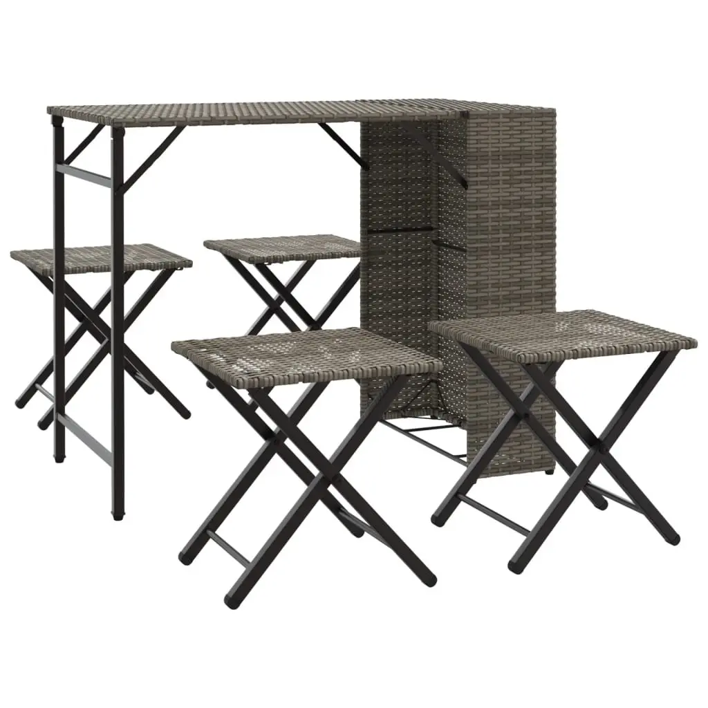 5 Piece Garden Dining Set PE Rattan Powder-coated Steel Foldable Grey Outdoor Furniture