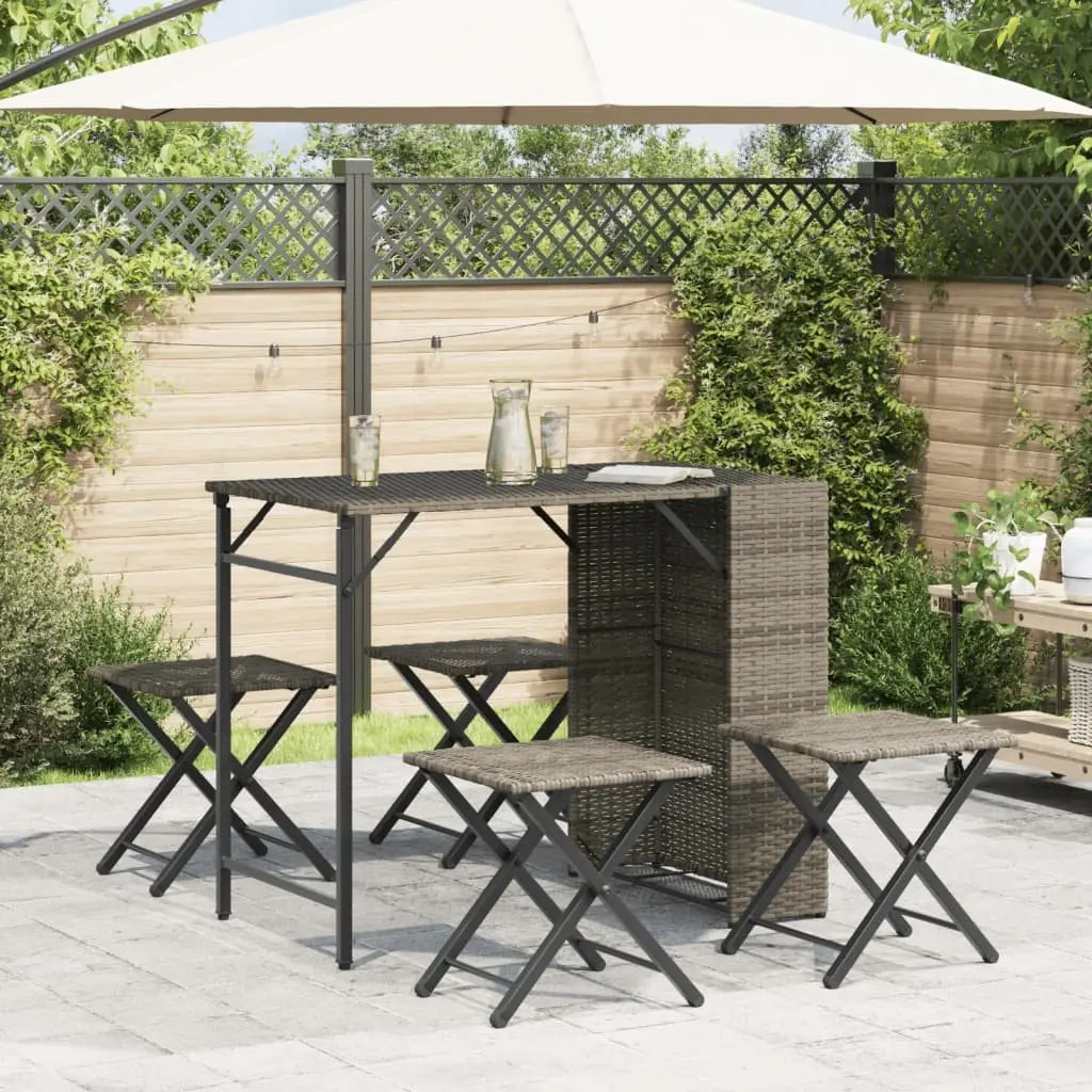5 Piece Garden Dining Set PE Rattan Powder-coated Steel Foldable Grey Outdoor Furniture