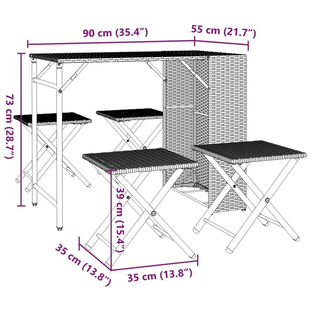 5 Piece Garden Dining Set PE Rattan Powder-coated Steel Foldable Grey Outdoor Furniture