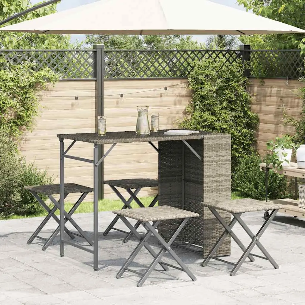 Garden Dining Set 5 Piece Foldable Outdoor Patio Furniture Grey Poly Rattan