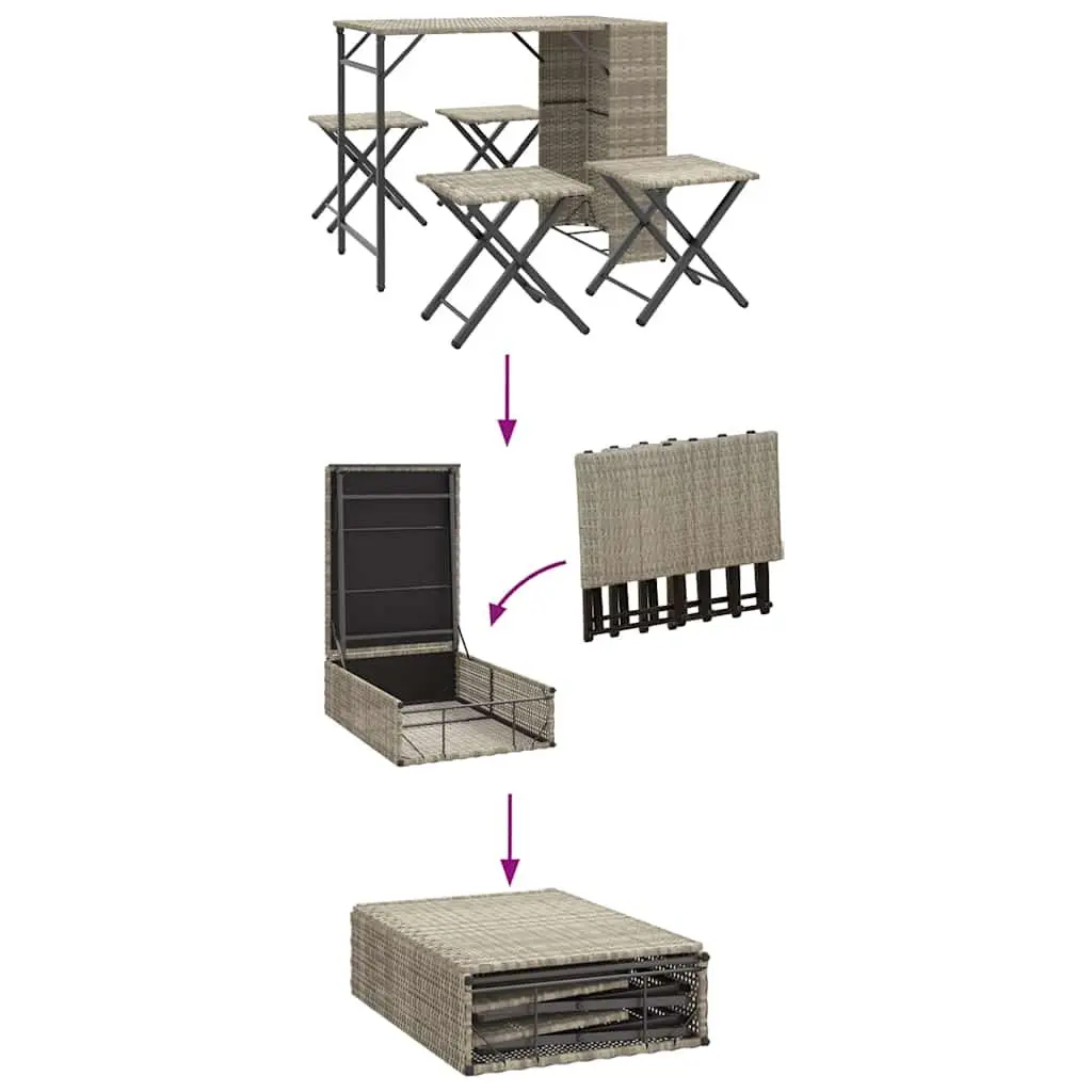 Garden Dining Set 5 Piece Foldable Outdoor Patio Furniture Grey Poly Rattan