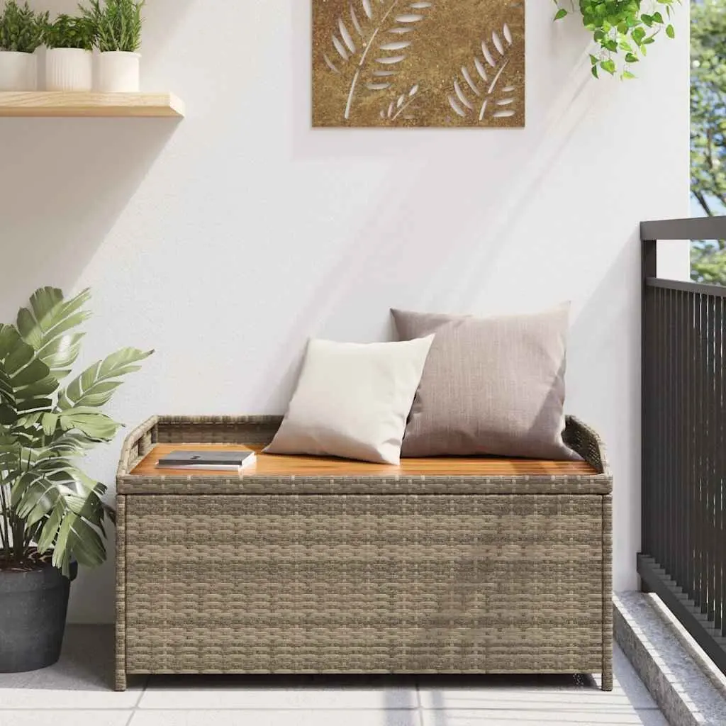 Grey Outdoor Storage Bench with Acacia Wood Frame