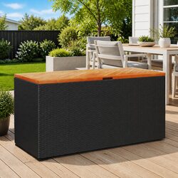 Black Garden Storage Box with Acacia Wood Top