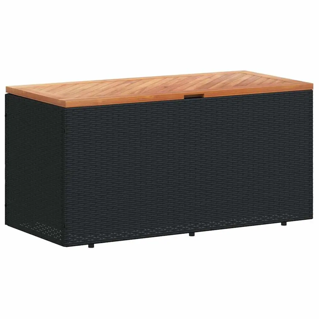 Garden Storage Box PE Poly Rattan Acacia Wood 110 x 50 x 54 cm Black