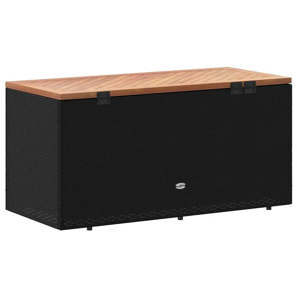 Garden Storage Box PE Poly Rattan Acacia Wood 110 x 50 x 54 cm Black