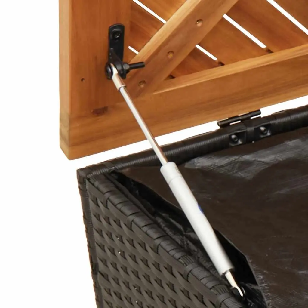 Garden Storage Box PE Poly Rattan Acacia Wood 110 x 50 x 54 cm Black