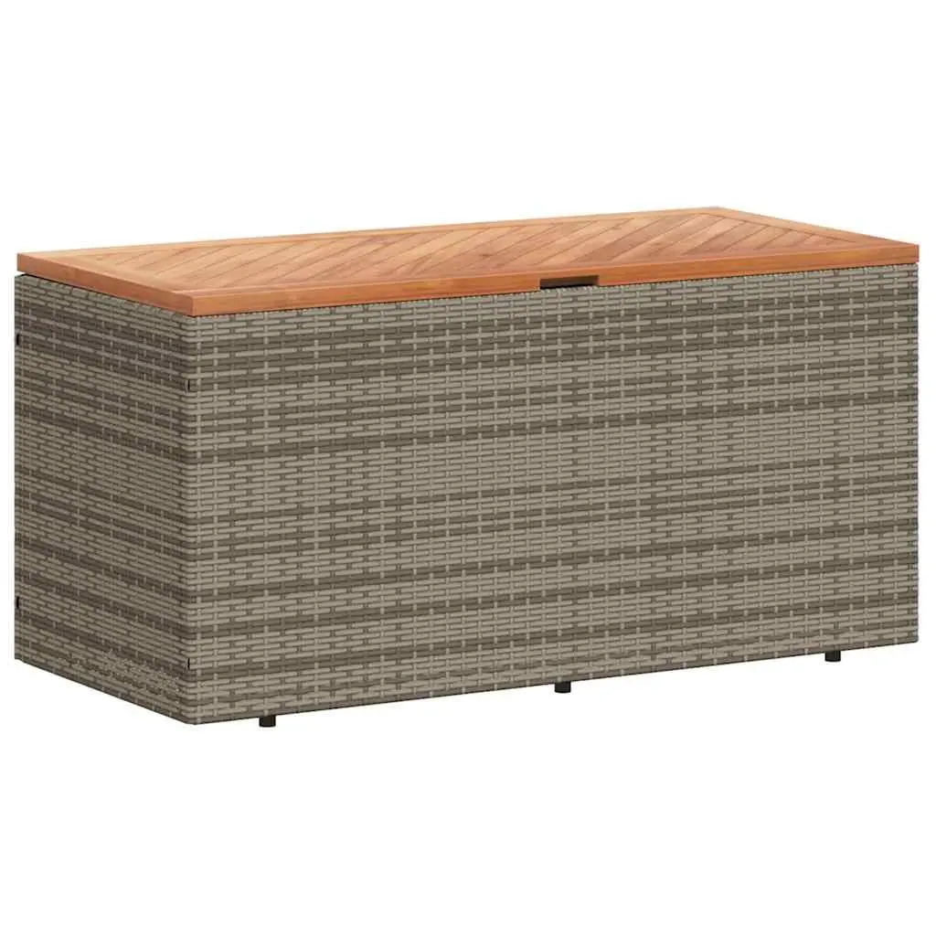 Garden Storage Box Poly Rattan 110x50x54cm Grey Acacia Wood Top