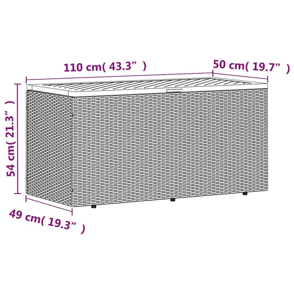 Garden Storage Box Poly Rattan 110x50x54cm Grey Acacia Wood Top