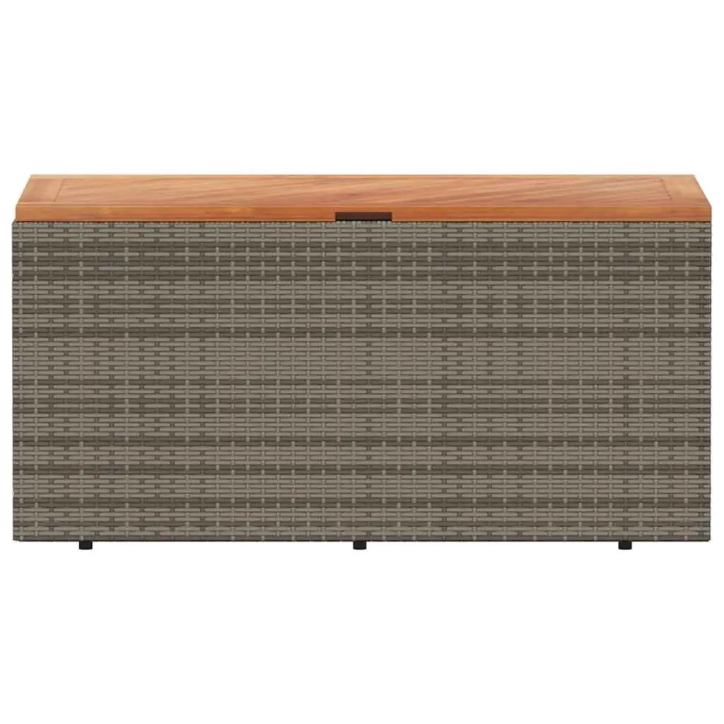 Garden Storage Box Poly Rattan 110x50x54cm Grey Acacia Wood Top