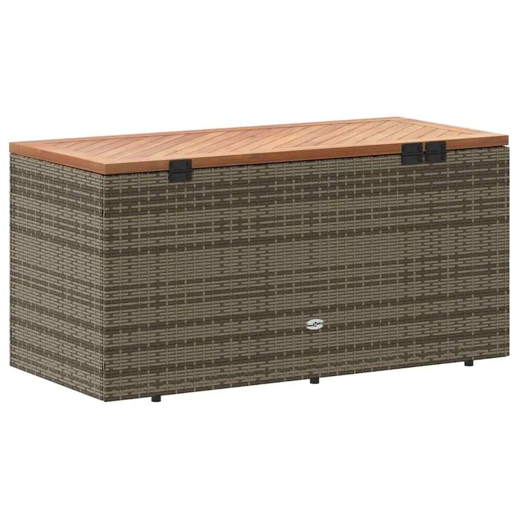 Garden Storage Box Poly Rattan 110x50x54cm Grey Acacia Wood Top