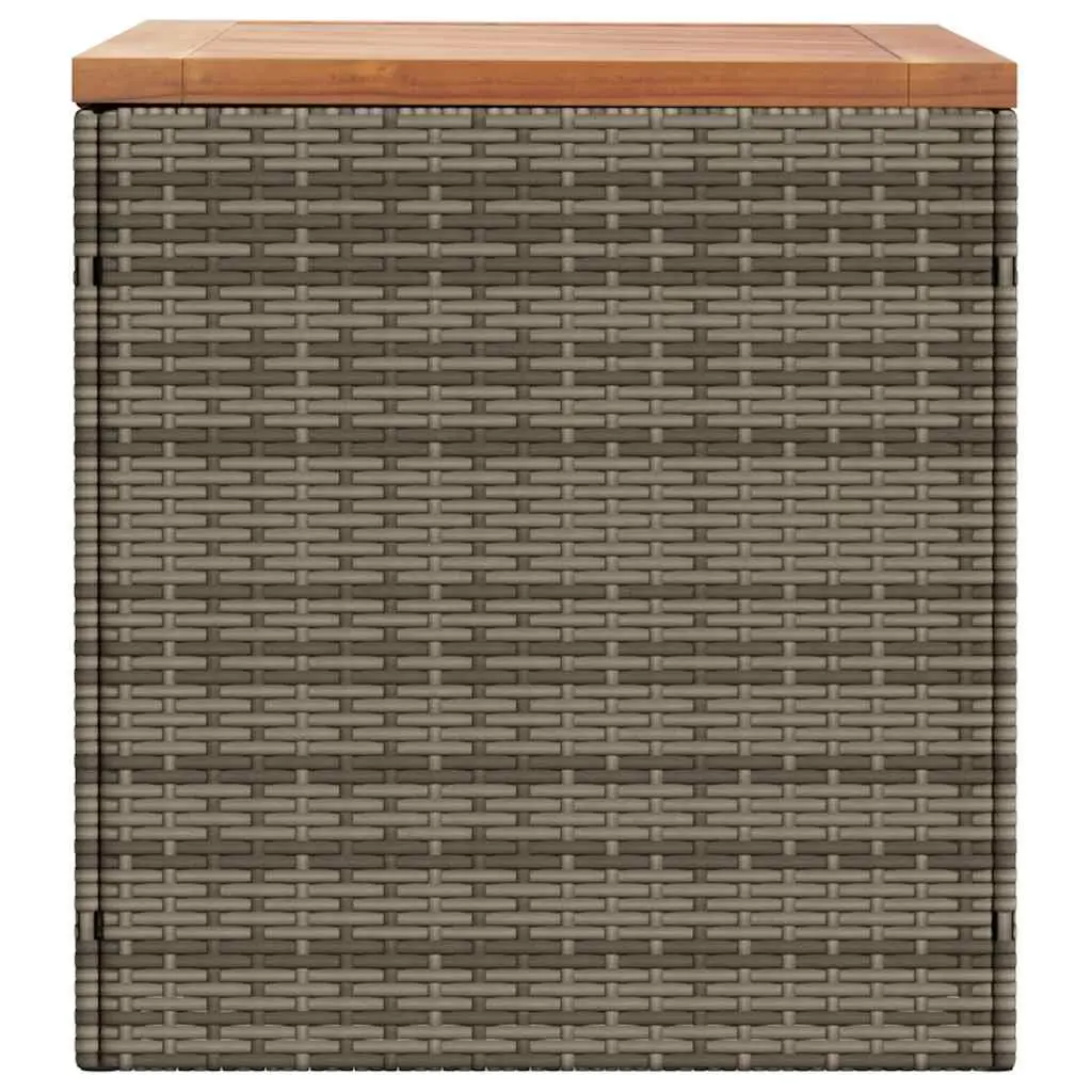 Garden Storage Box Poly Rattan 110x50x54cm Grey Acacia Wood Top