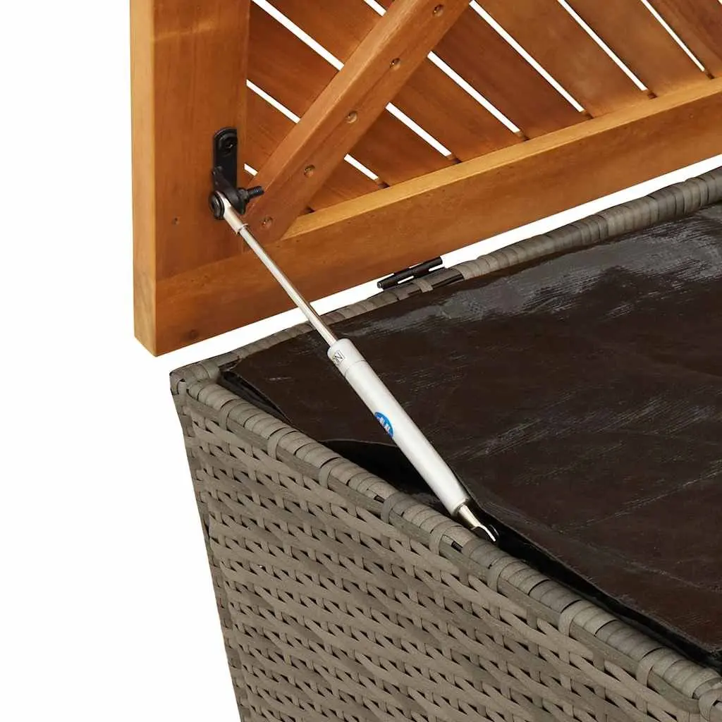 Garden Storage Box Poly Rattan 110x50x54cm Grey Acacia Wood Top