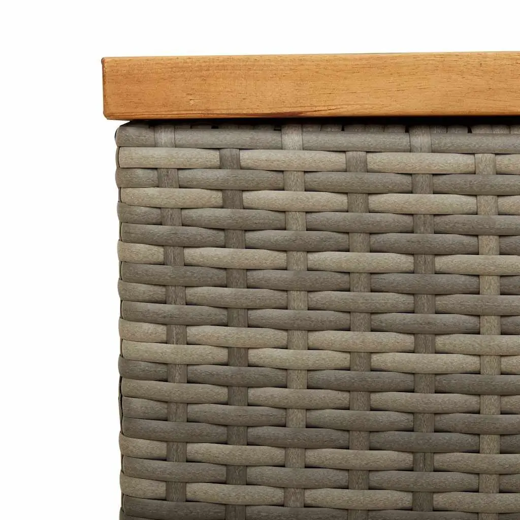 Garden Storage Box Poly Rattan 110x50x54cm Grey Acacia Wood Top