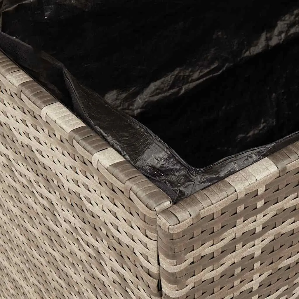 Garden Storage Box Poly Rattan 110x50x54cm Grey Acacia Wood Top