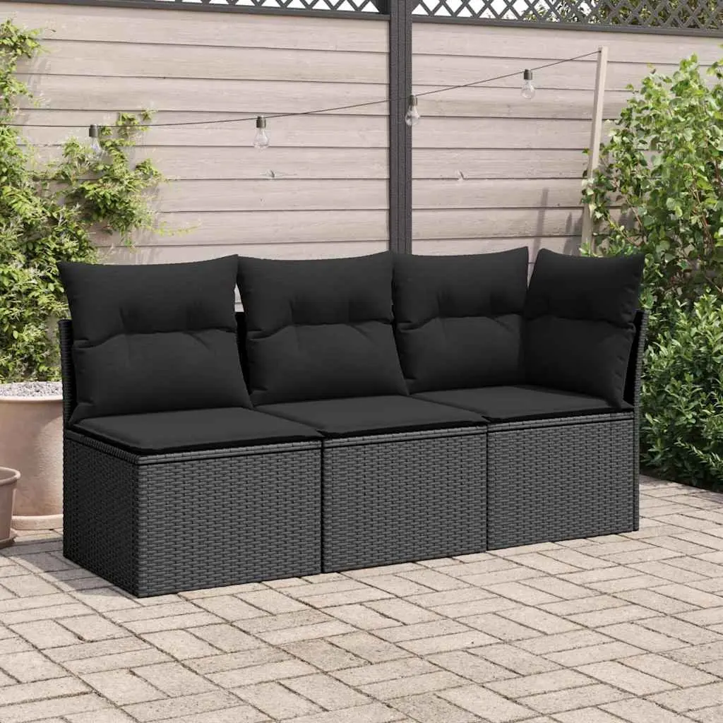 Black Modular Armless Garden Sofa with Cushions