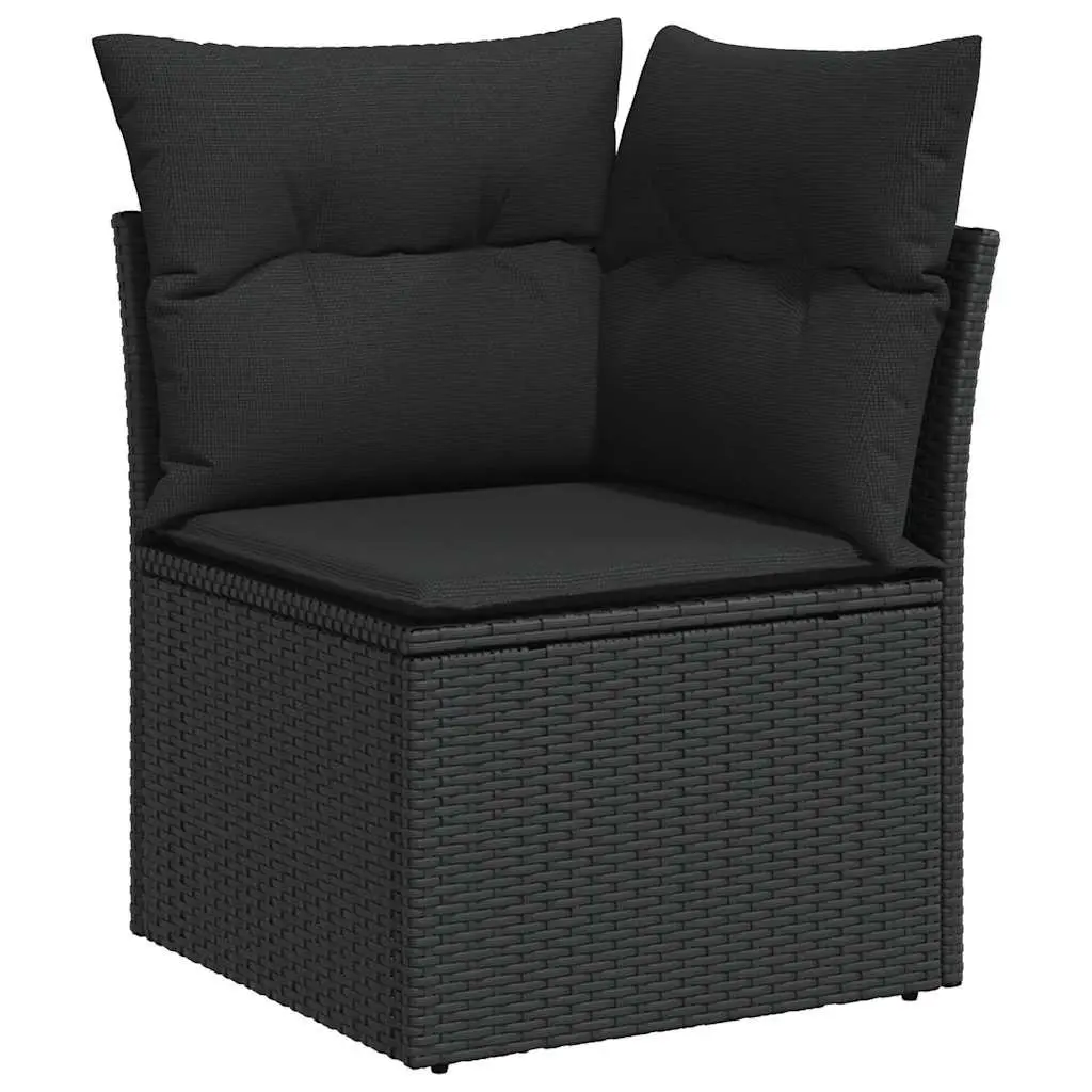 Garden Corner Sofa with Cushions Black Poly Rattan Outdoor Sectional Seating Set