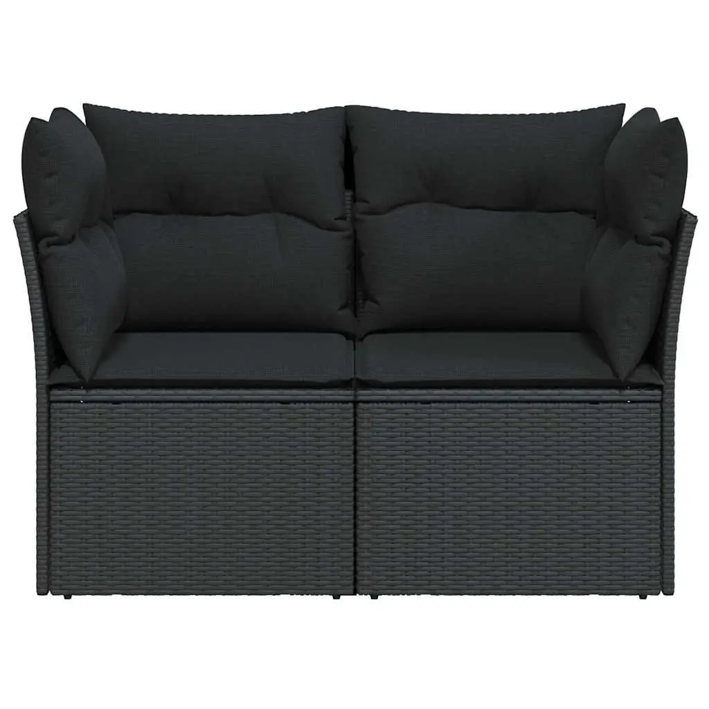 Black Poly Rattan 2-Seater Outdoor Garden Sofa with Cushions