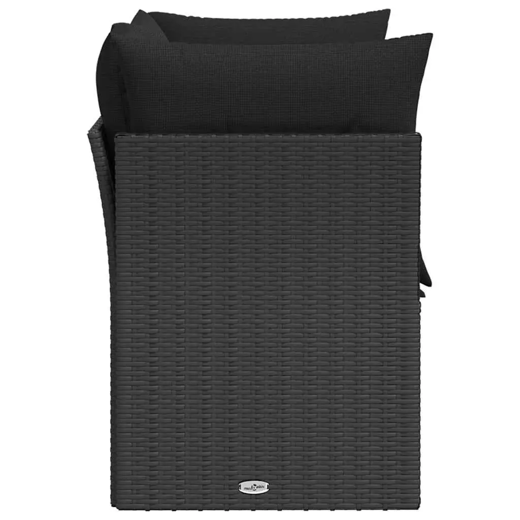 Black Poly Rattan 2-Seater Outdoor Garden Sofa with Cushions
