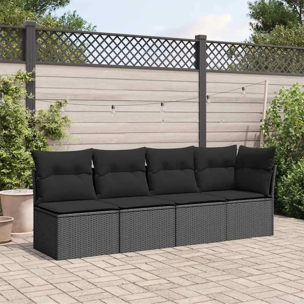 4-Seater Garden Sofa PE Rattan Black Outdoor Patio Furniture
