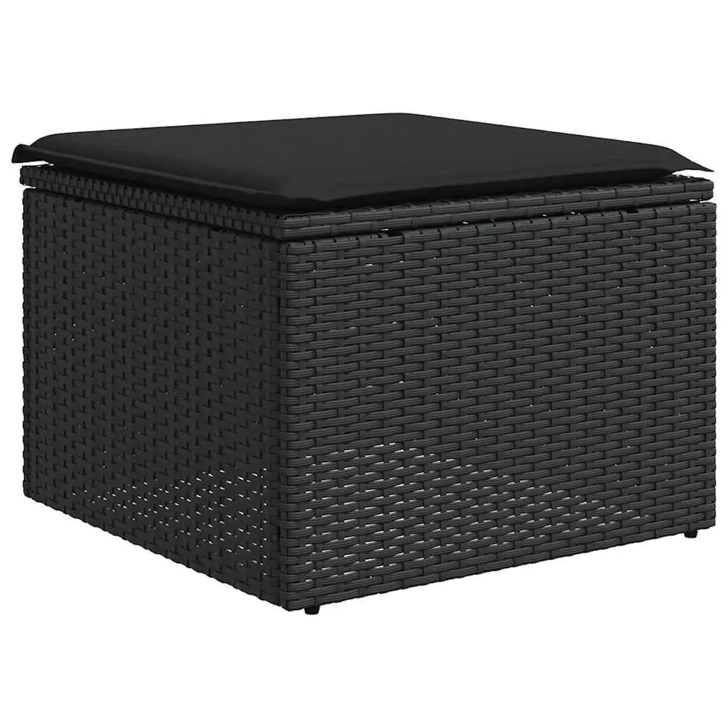 Garden Stool Poly Rattan Black Outdoor Foot Rest with Cushion
