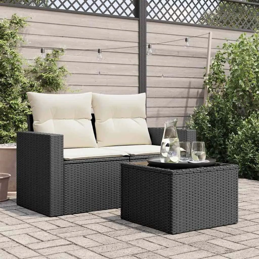Garden Table Poly Rattan Tempered Glass Top 55 x 55 x 37 cm Black