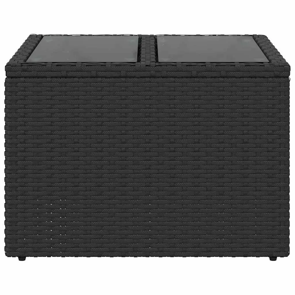 Garden Table Poly Rattan Tempered Glass Top 55 x 55 x 37 cm Black