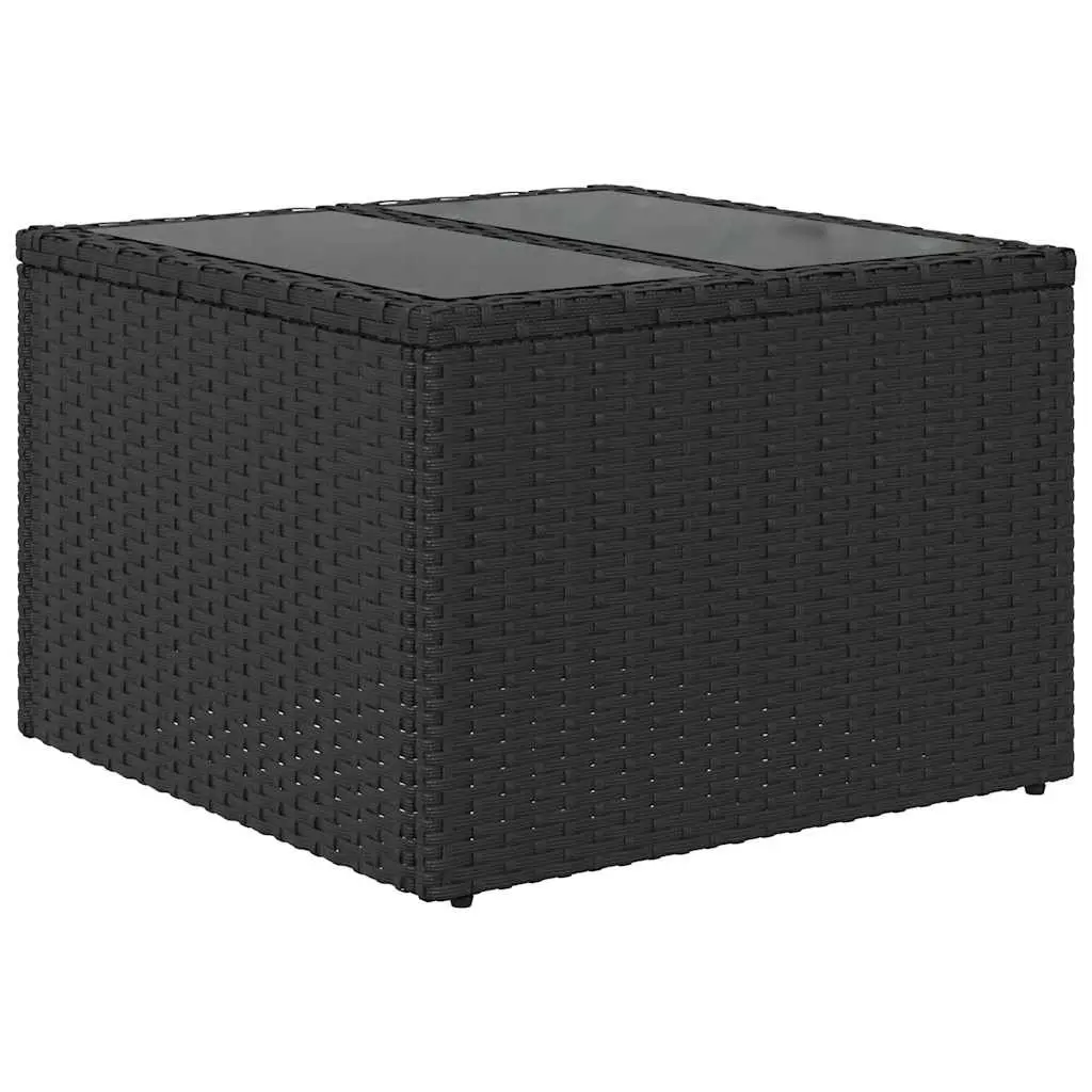 Garden Table Poly Rattan Tempered Glass Top 55 x 55 x 37 cm Black