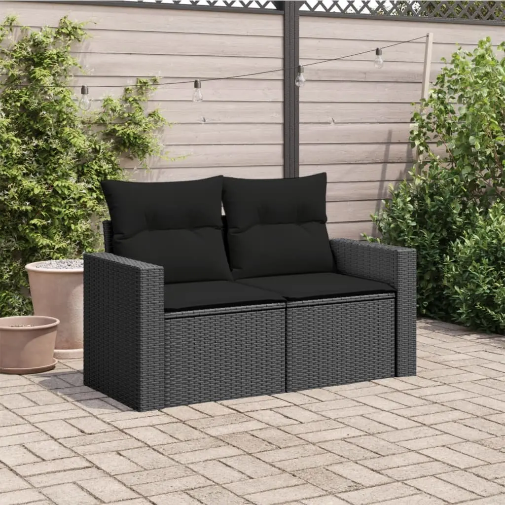 Black Poly Rattan 2-Seater Outdoor Sofa