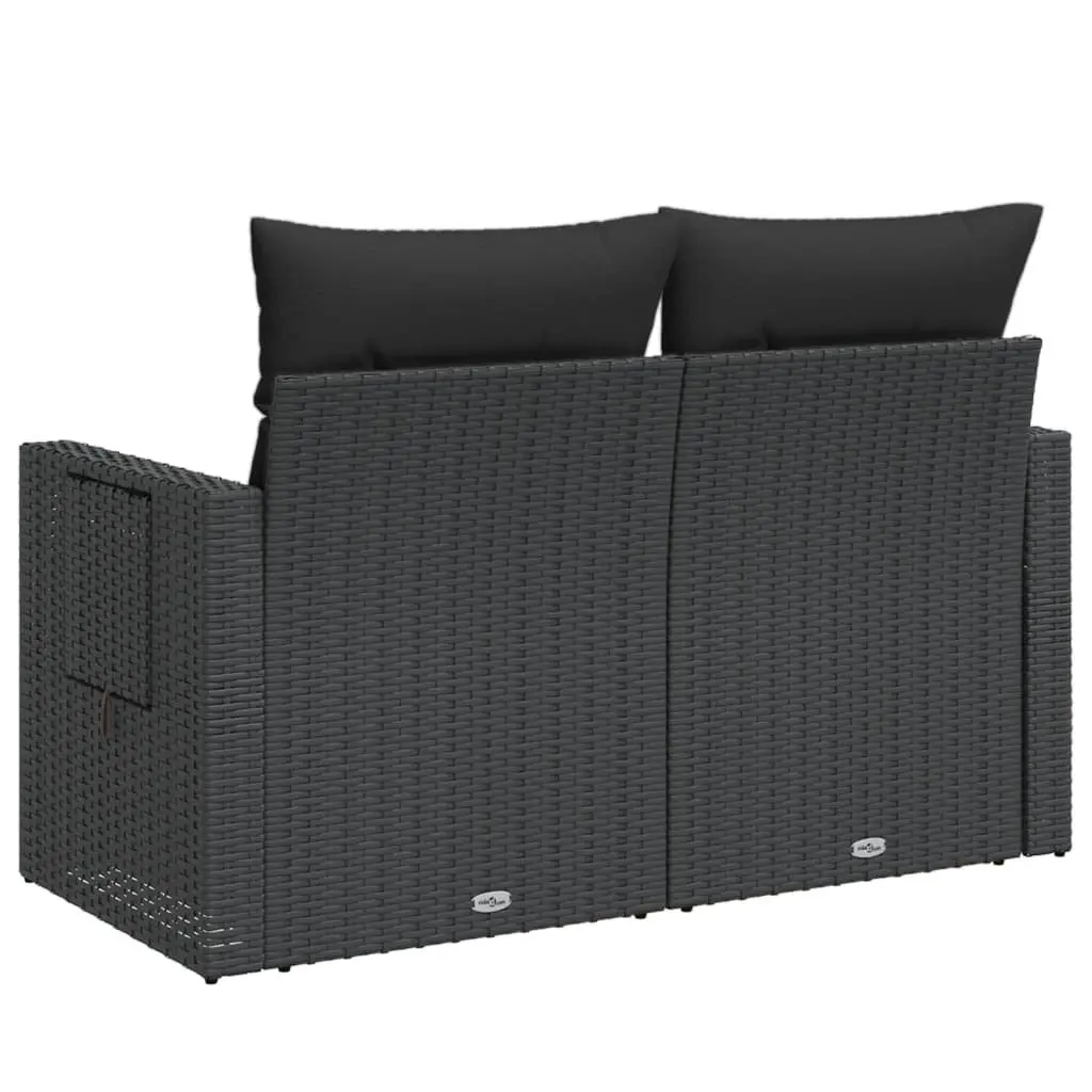 Black Poly Rattan 2-Seater Garden Sofa with Cushions