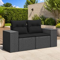 Premium Black 2-Seater Outdoor Garden Sofa with Cushions