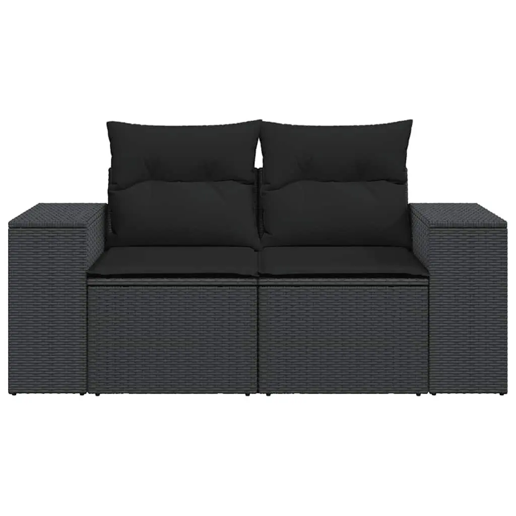 2-Seater Garden Sofa PE Rattan Black with Cushions