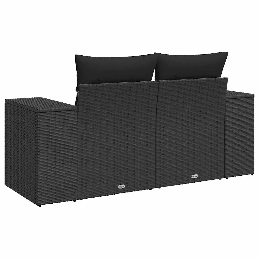 2-Seater Garden Sofa PE Rattan Black with Cushions