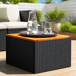 Stylish Black Garden Table with Acacia Wood Top