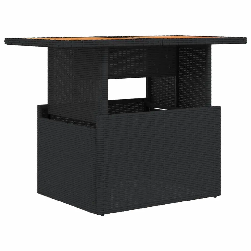 Black Poly Rattan Garden Table with Acacia Top