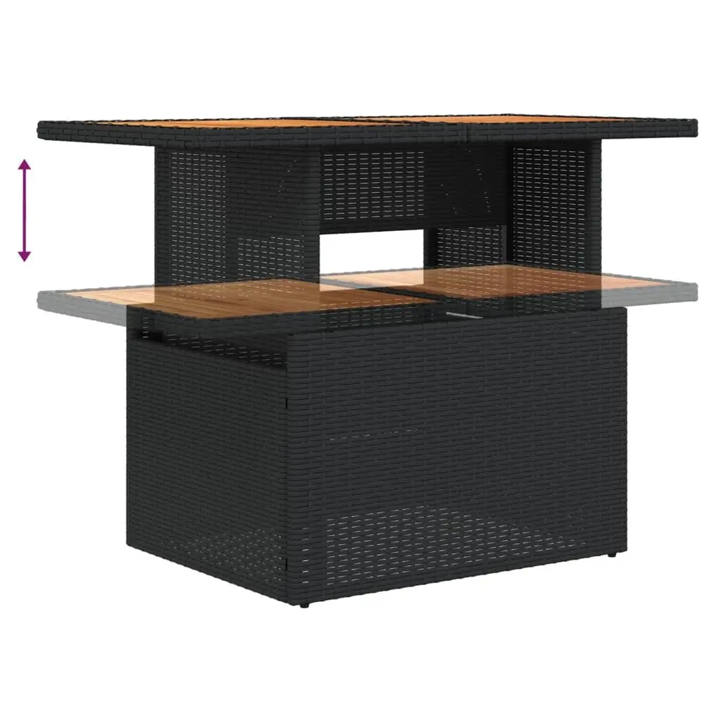 Black Poly Rattan Garden Table with Acacia Top