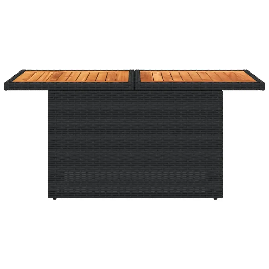 Black Poly Rattan Garden Table with Acacia Top