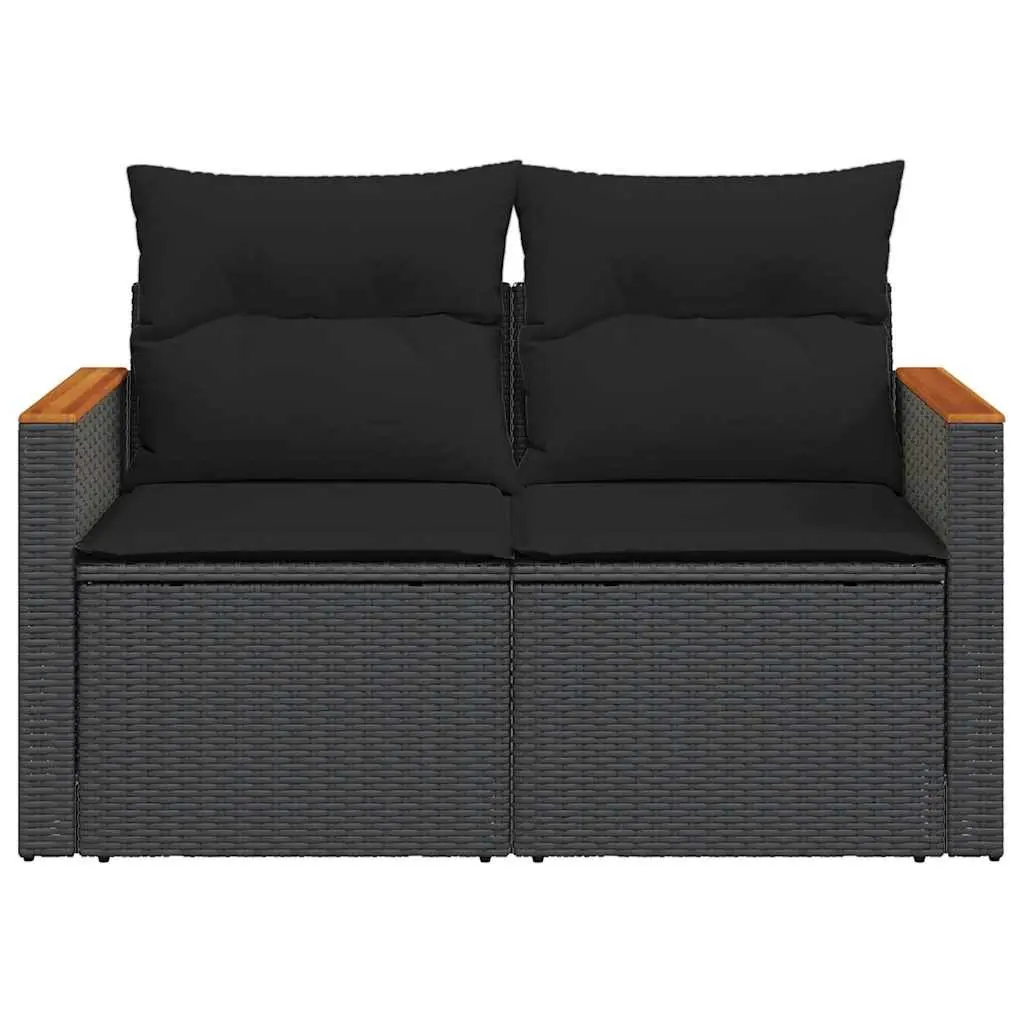 2-Seater Garden Sofa PE Rattan Black with Cushions