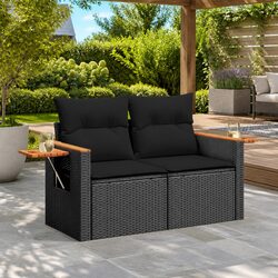 2-Seater Outdoor Sofa Black PE Rattan with Cushions