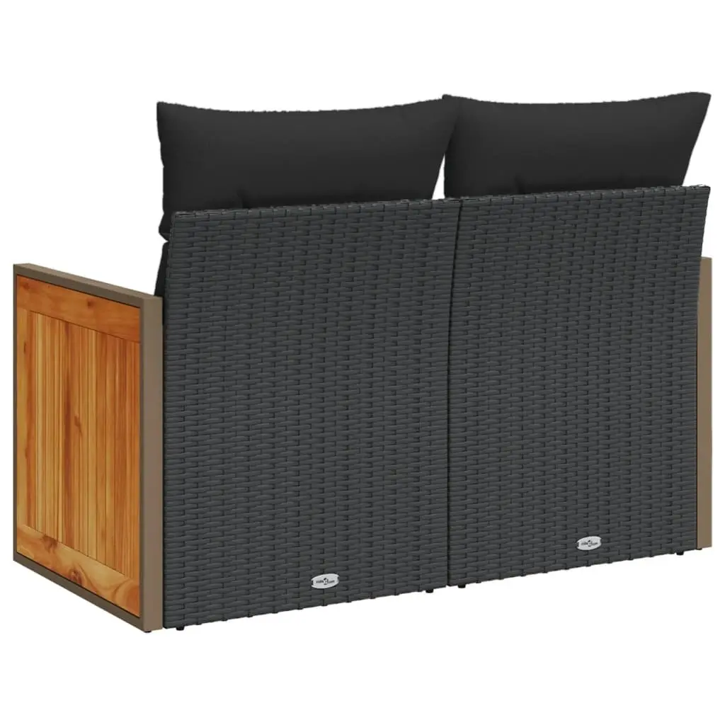 2-Seater Black Rattan Sofa with Cushions