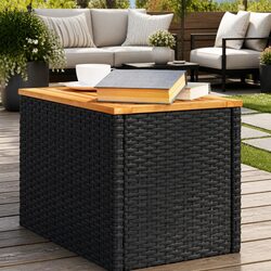 Durable Black Rattan Outdoor Side Tables Set of 2