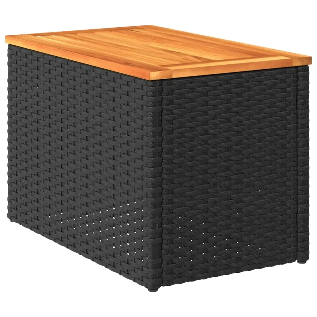 Garden Side Tables Set of 2 PE Rattan Frame Solid Wood Top Black 55 x 34 x 37 cm