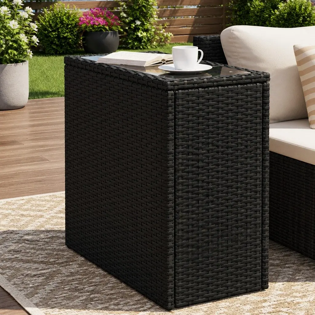 Garden Side Table with Durable Poly Rattan Frame