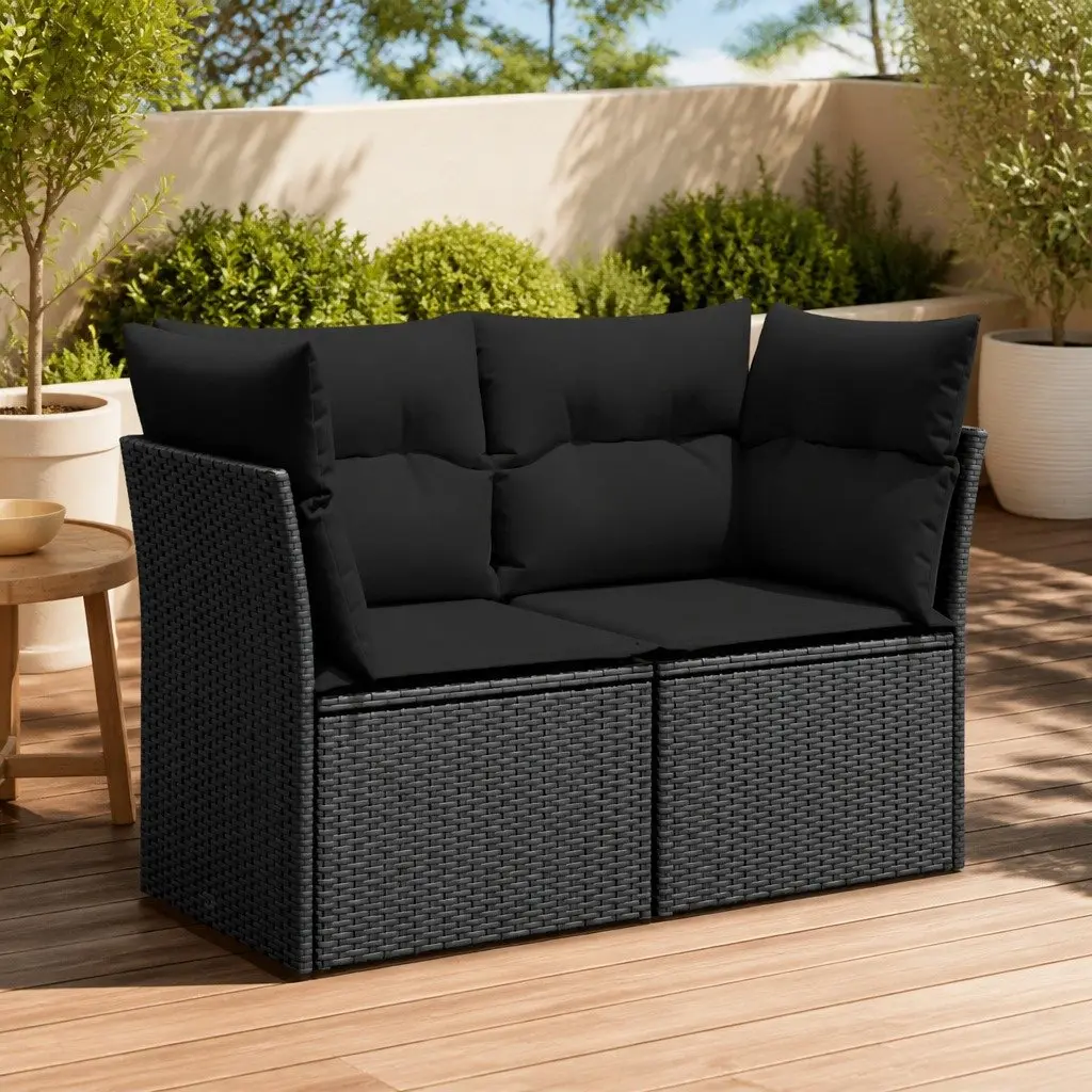 Outdoor Garden Sofa PE Rattan 2-Seater Black with Cushions