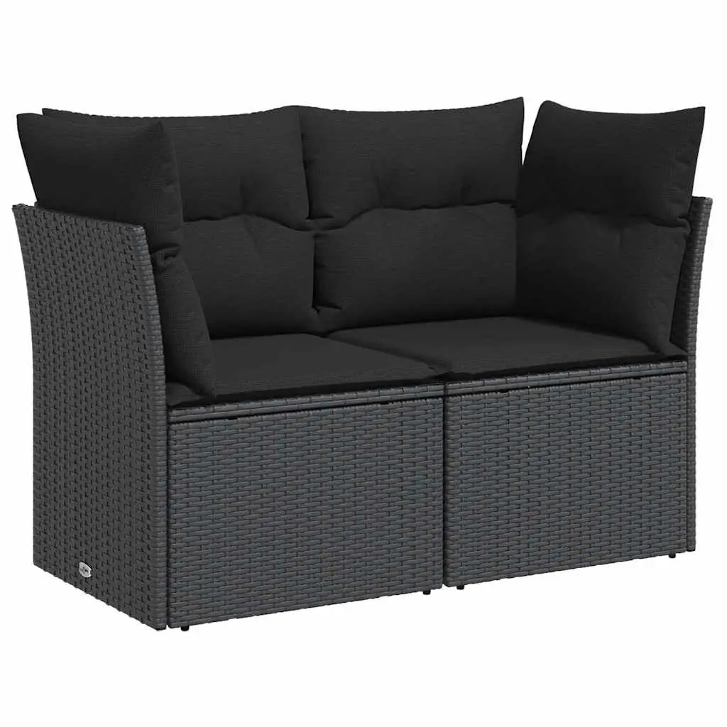 Outdoor Garden Sofa PE Rattan 2-Seater Black with Cushions