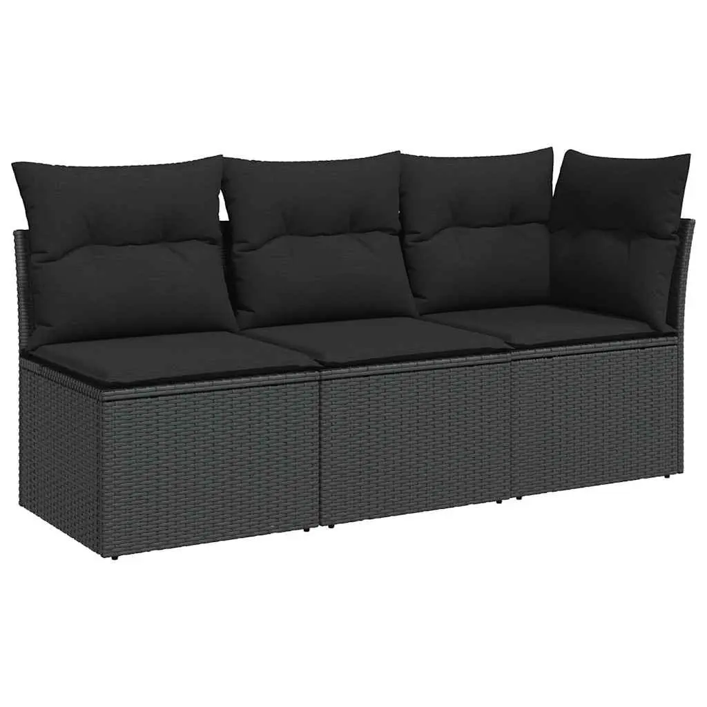 Garden Sofa PE Poly Rattan 3-Seater Black with Storage Cushions Modular