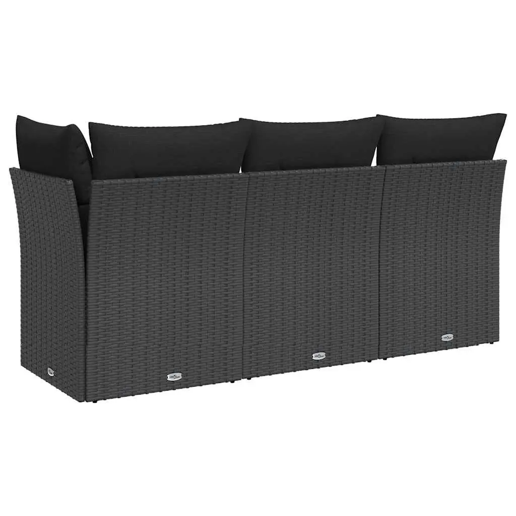 Garden Sofa PE Poly Rattan 3-Seater Black with Storage Cushions Modular