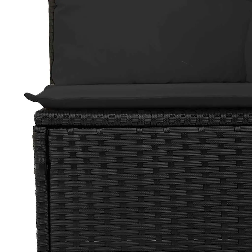 Garden Sofa PE Poly Rattan 3-Seater Black with Storage Cushions Modular