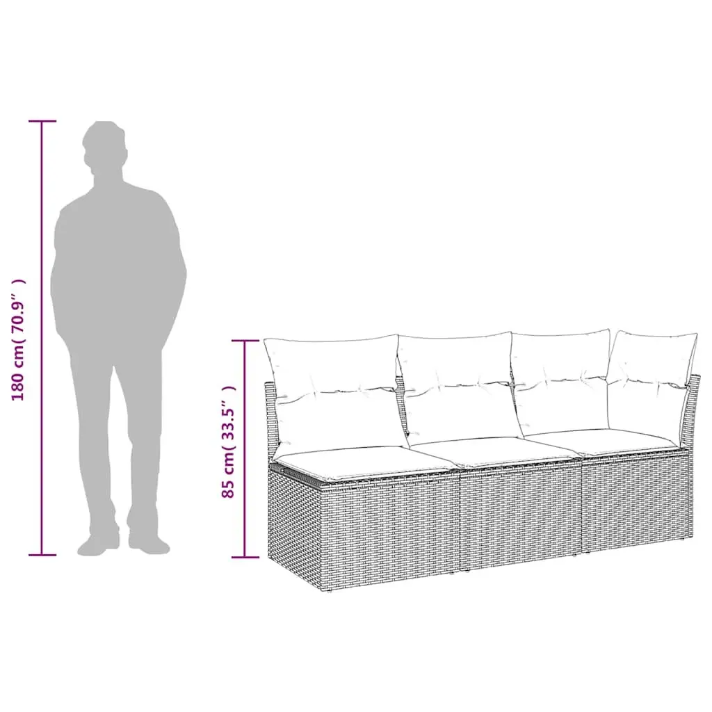 Garden Sofa PE Poly Rattan 3-Seater Black with Storage Cushions Modular
